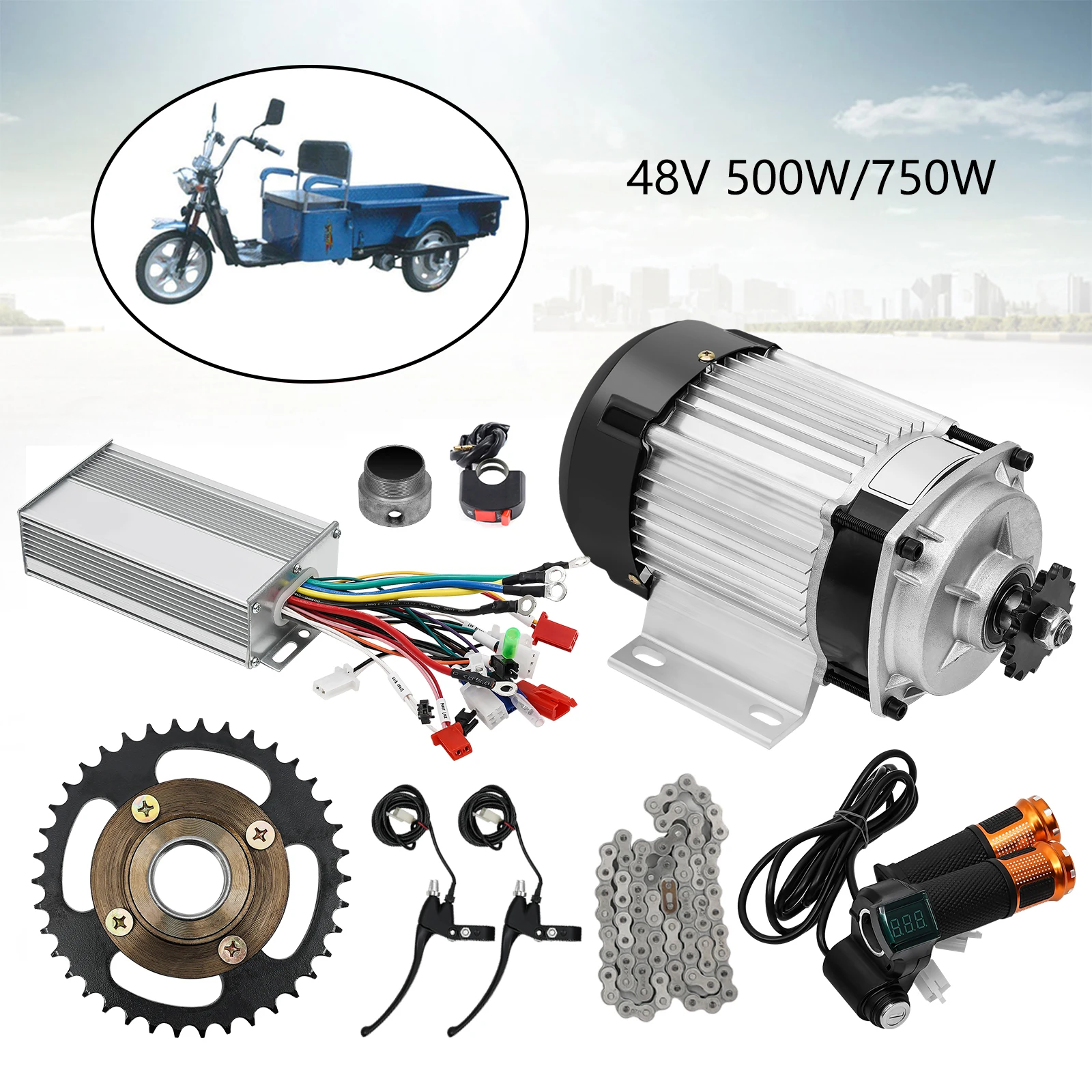 750W 48V Electric Brushless Geared Motor Kits For Tricycle Rickshaw Bike 48v Electric Brushless Geared Motor Kit