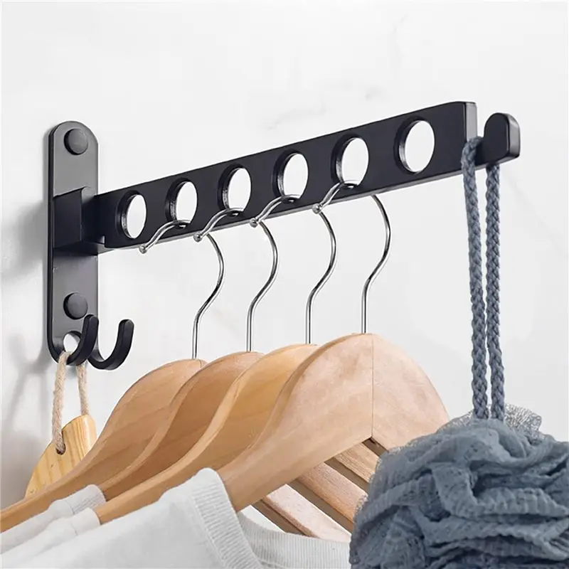 BAAJ-Foldable Coat Hooks, Wall Coat Rack Wall Hooks Folding Hooks For Balcony Bathroom Laundry Room (Black, 2 Piece)
