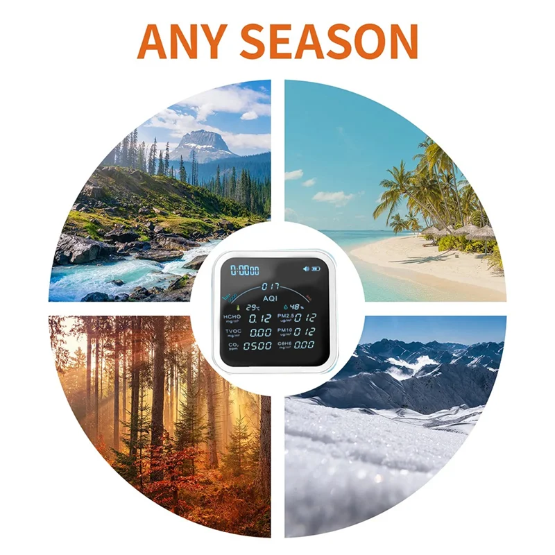

Tuya Wi-Fi CO2 HCHO H6C6 TVOC Монитор качества воздуха Портативный детектор CO2 Часы Будильник Монитор загрязнения воздуха PTH-9BW