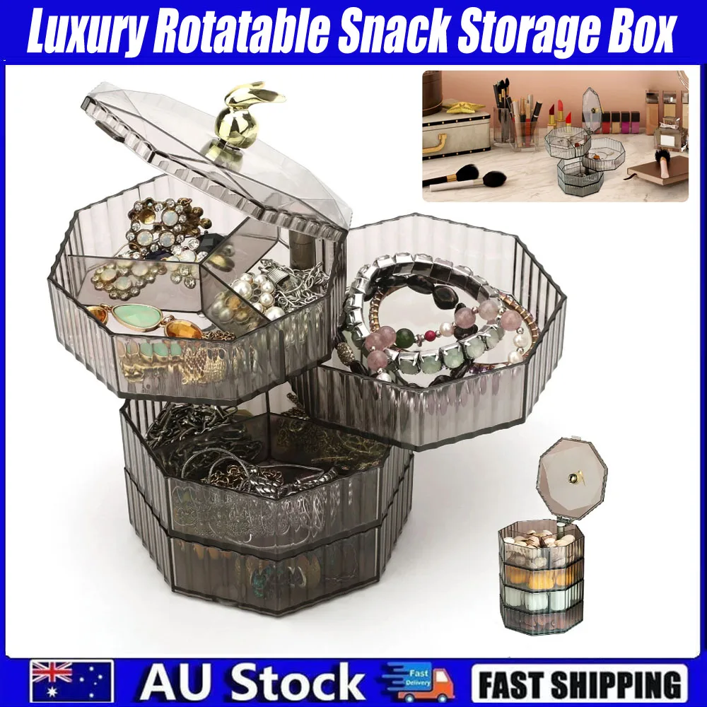 

Вращающаяся коробка для хранения, прозрачная шкатулка для драгоценностей, многослойный органайзер для подарков, элегантный вращающийся органайзер для особых случаев