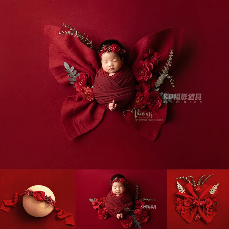 Newborn Photography Props Baby Soft Wrap +Headpiece+ Butterfly Posing Felt Pieces+Simulated Flower Studio Photoshoot Accessories