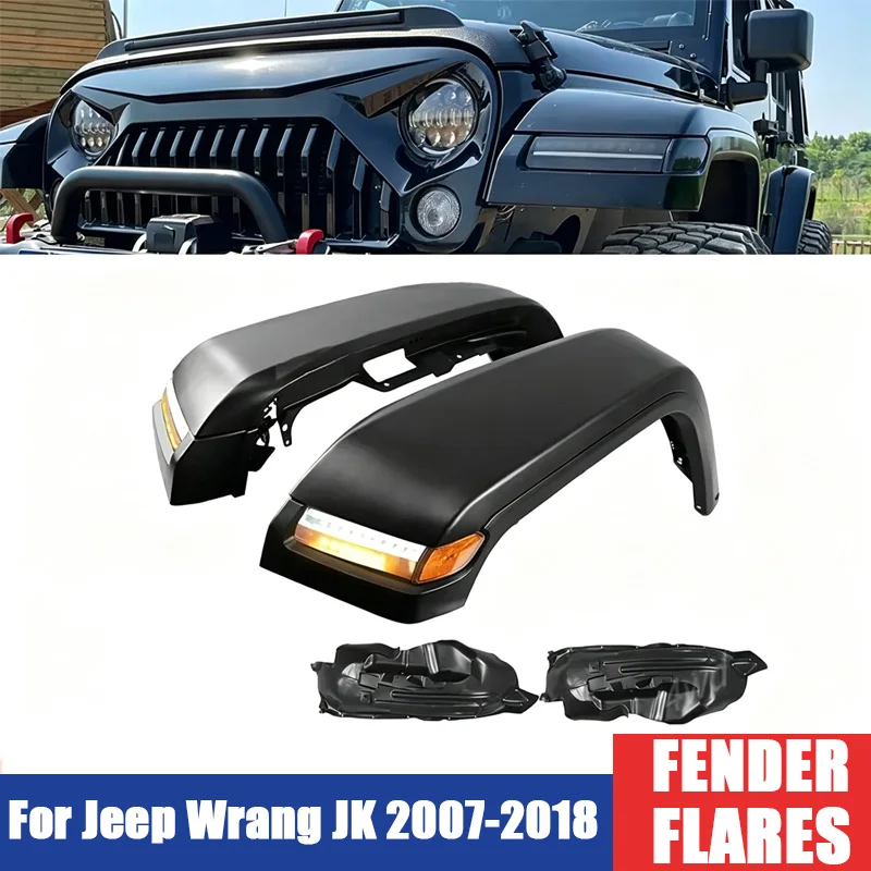 For Jeep Wrangle JK 2007-2018 4x4 Exterior Accessories JK to JL Fender Flare upgrade Front Fender Flare Wheel Arch With LED