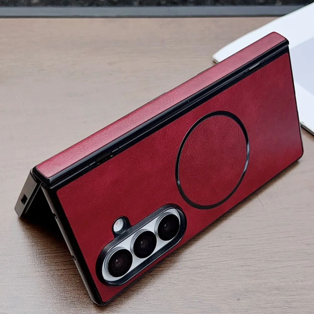 Funda de teléfono magnética con bisagra de cuero Busine Sle de lujo para Samsung Galaxy Z Fold 7 6 5 4 3 Magsafe cubierta de carga inalámbrica