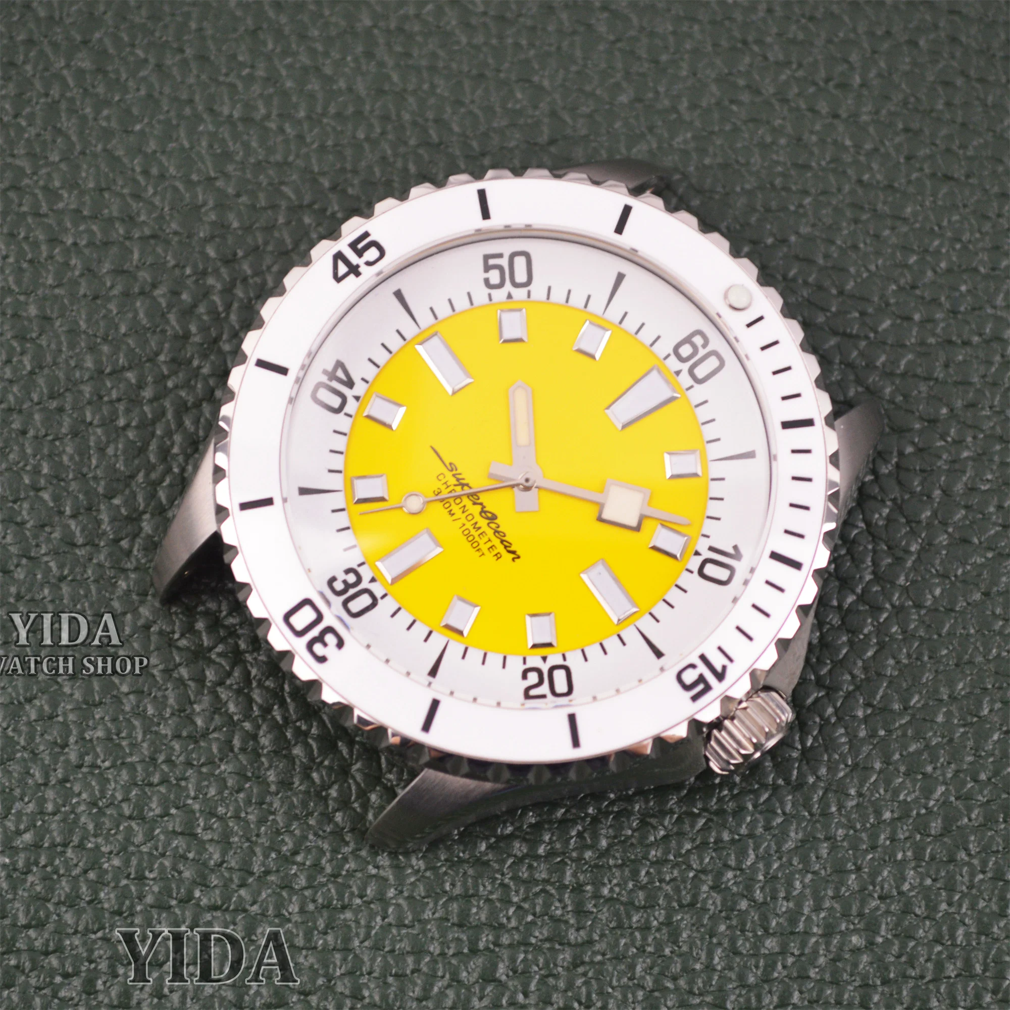 44MM NH35 Watch Case 33.5MM Green Luminous Face Hands Blue Luminous Pointers 200M Waterproof for SuperOcean NH35 NH36 Movement