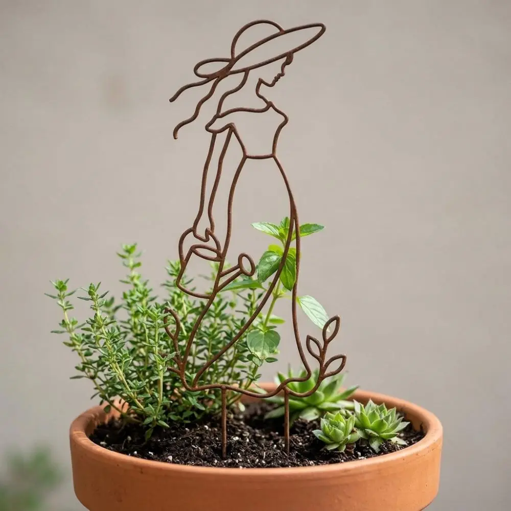 Distressed Iron Character Silhouette Plant Trellis Hollow Out Weather Resistance Metal Figure Vine Climbing Frame