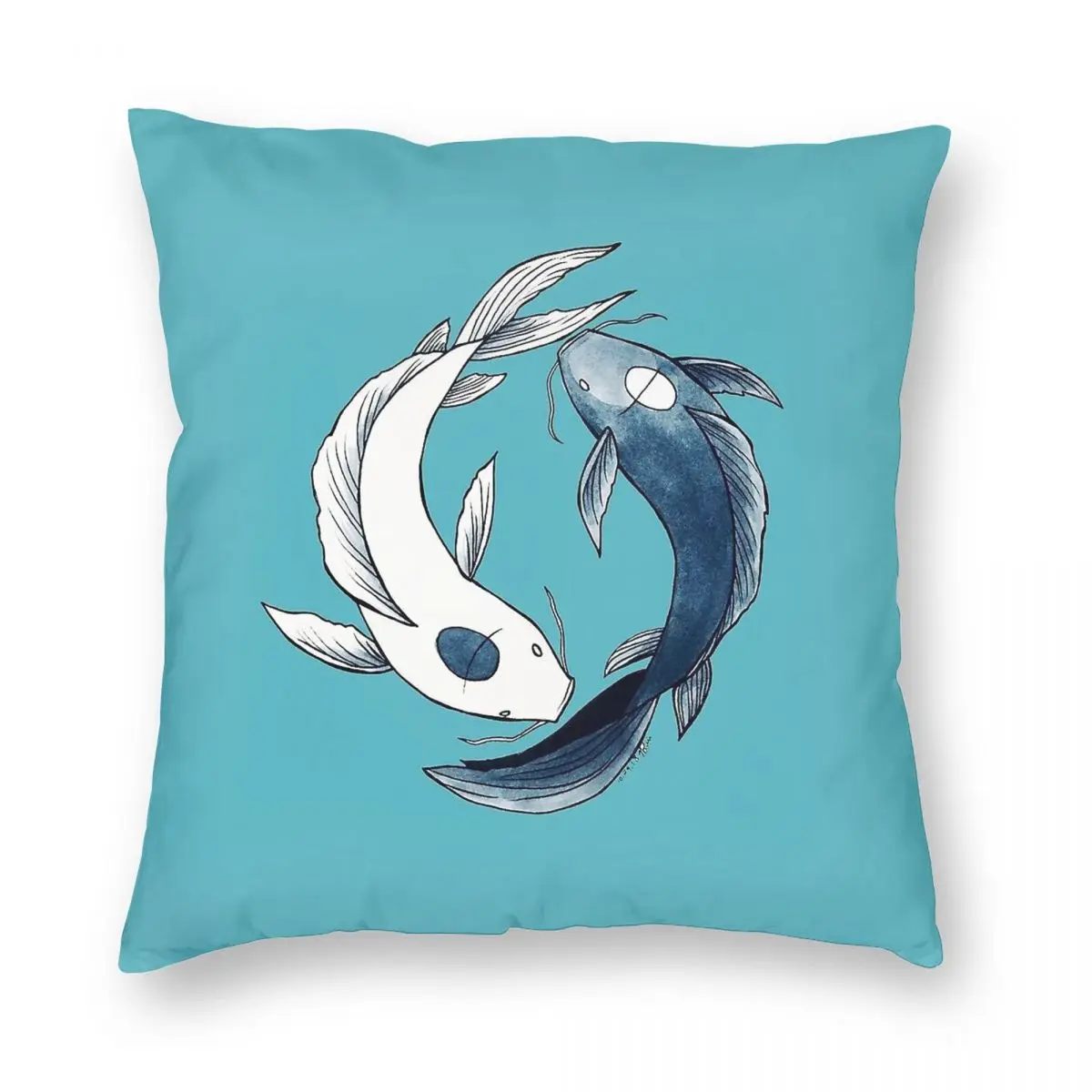 كسوة مخدة مربعة للأسماك Tui and La Yin & Yang Koi ، كسوة مخملية من البوليستر ، كسوة وسادة مزخرفة ، مقاعد أريكة ، وسادة #3