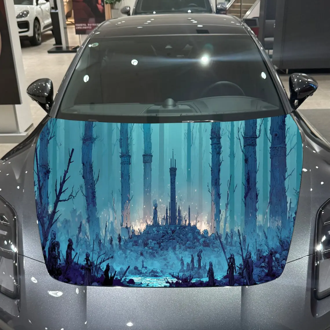 

White Birch Forest Skeleton Horde Car Hood Vinyl Stickers Car Surface Protection Decal Car Decoration Cover Vinyl Wraps Waterpro