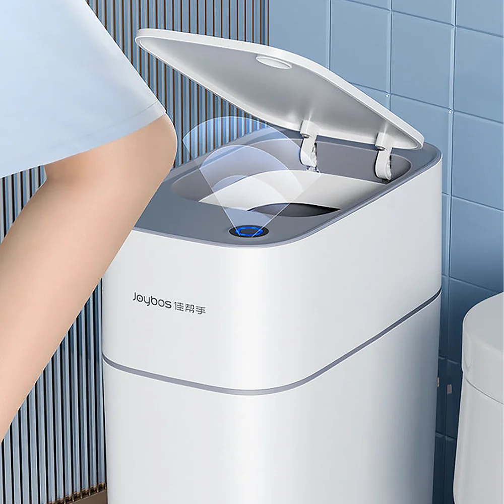Joybos automatic sensor smart bathroom trash can narrow 9L ABS luxury self sealing garbage bin with lid touchless trash can