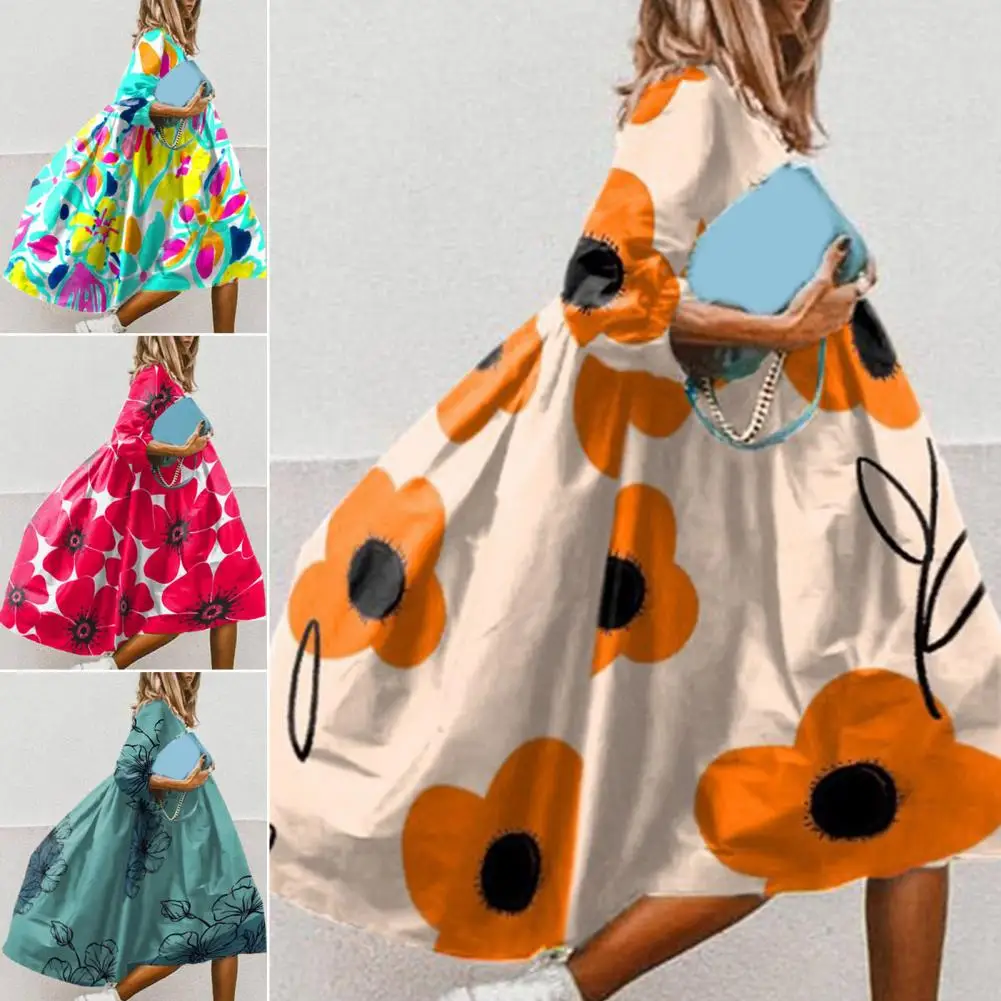 Стильное длинное платье с широким подолом, удобное крутое повседневное пляжное платье Бохо с коротким рукавом, яркие цвета