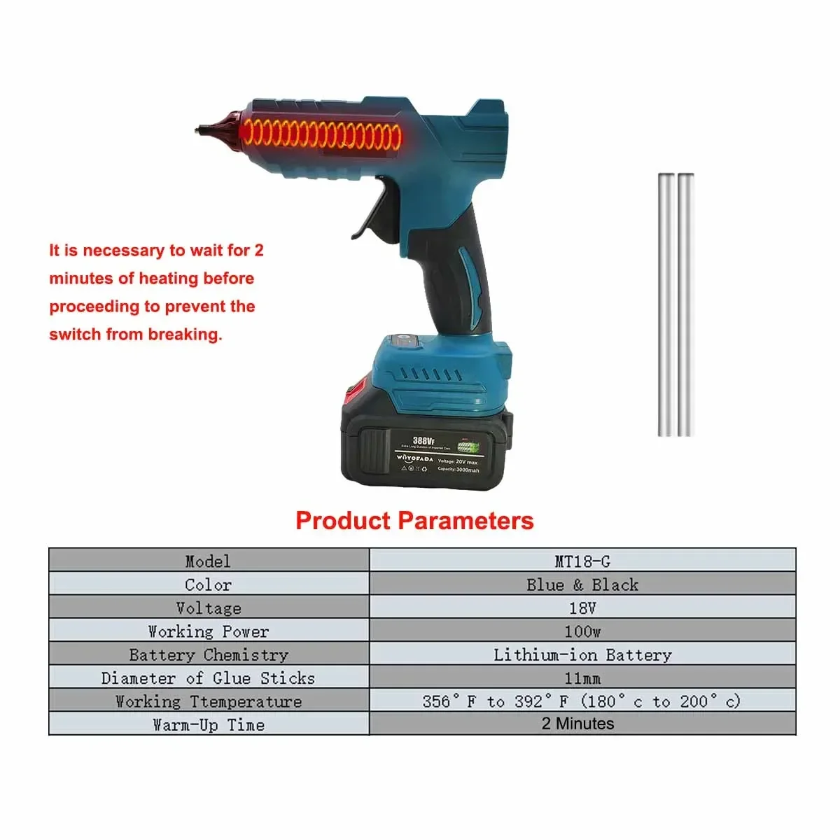 WOYOFADA-pistola de cola quente elétrica, sem fio Glue Grab, soldagem Air Gun, 11 milímetros cola em bastão, Makita 18V bateria