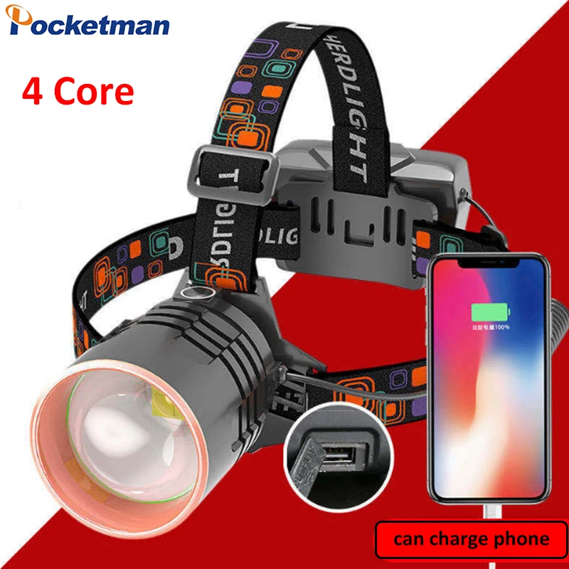Super Bright LED Headlamp High Lumen Wide Beam Headlight with Comfortable Printed Headband Rechargeable Head Lamp for Camping