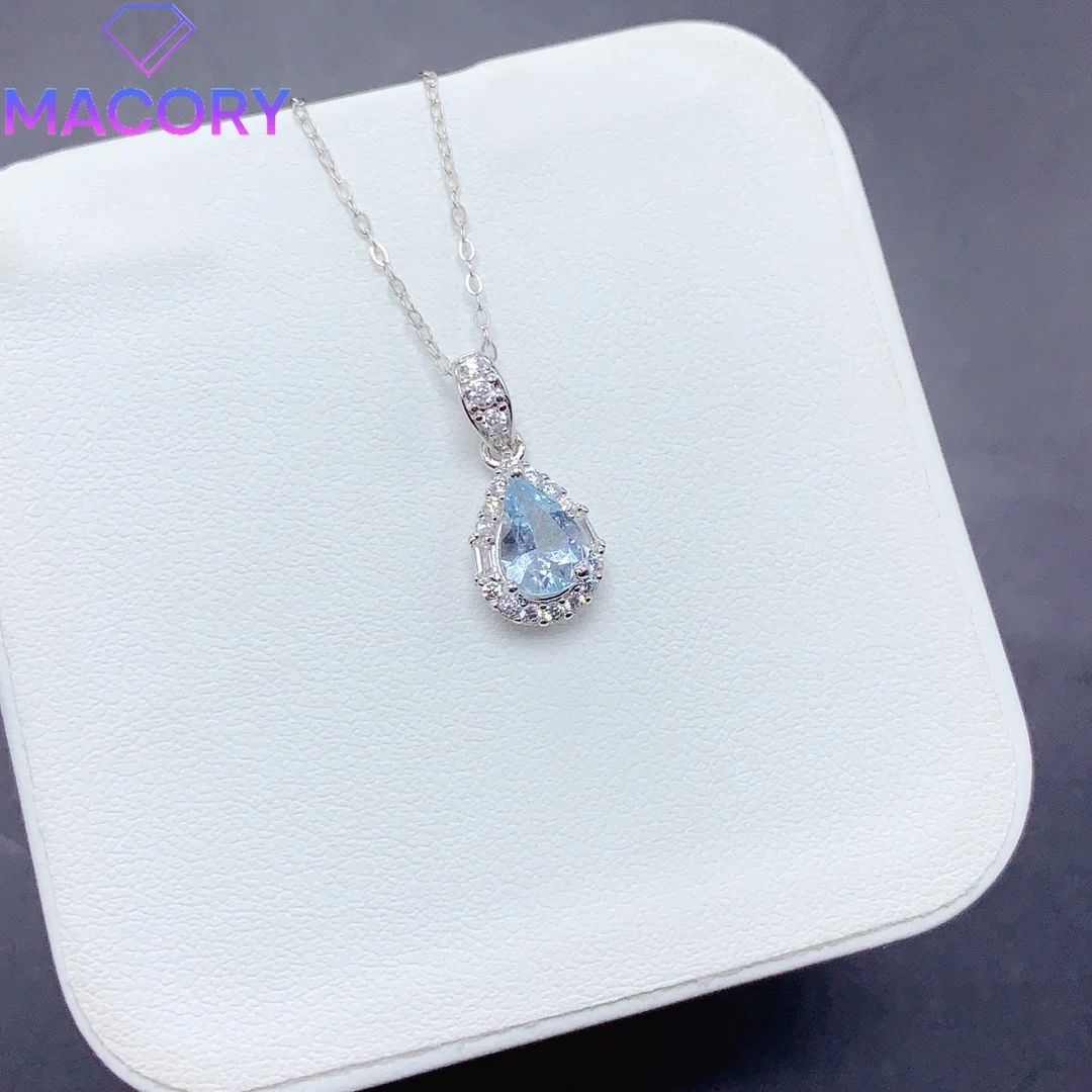 Natural aquamarine pendant necklace female free shipping silver 925 jewelry certification original female chain boutique