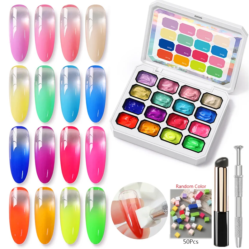

UR SUGAR 16 Colors Summer Pat Painting Gel Set with Nail Sponge Grabbing Pen Ombre Brush 4Pcs Stamping Patting Soak Off UV Gel