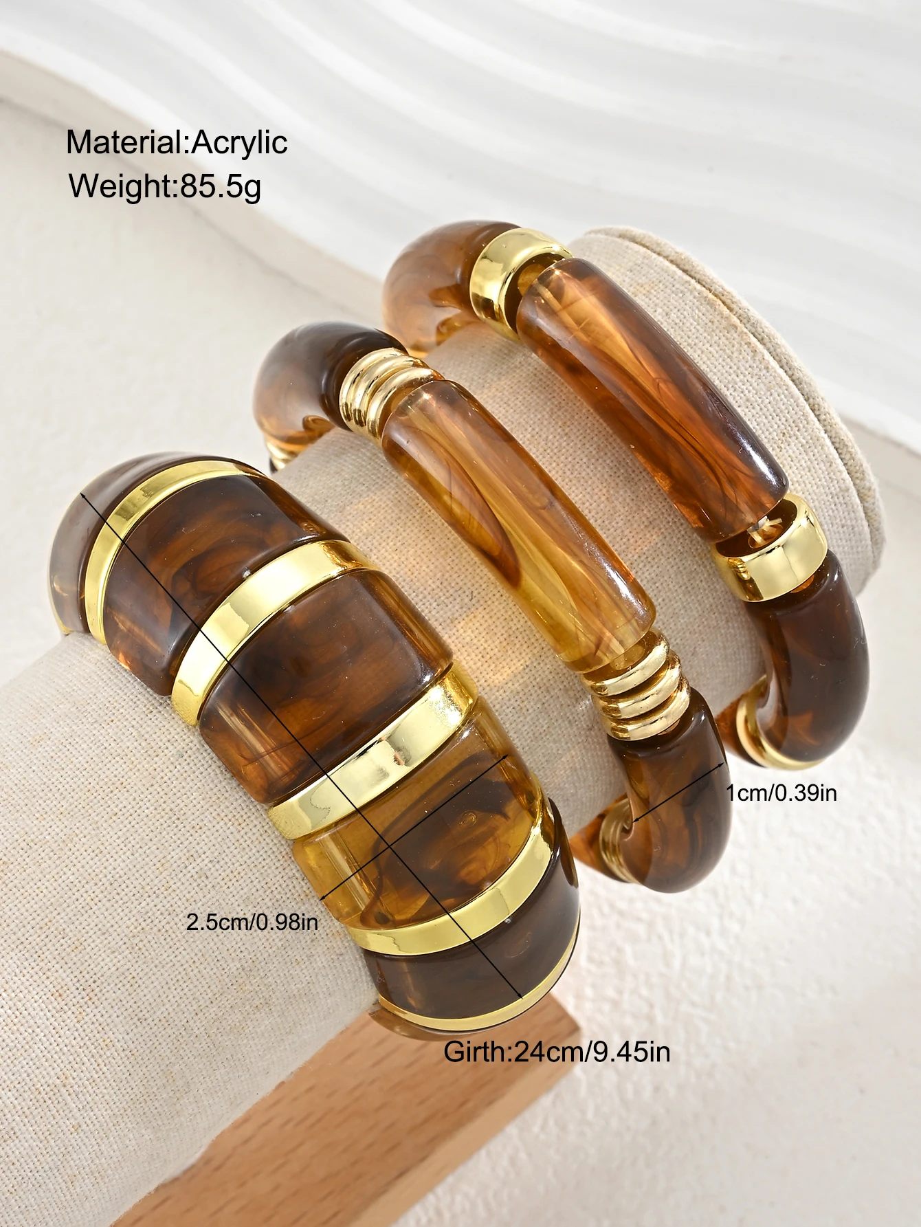3-teiliges Set aus braunen Acryl-Armreifen im Bambus-Stil für Damen, Vintage-Schildpatt-Optik, modische, klobige, stapelbare Armbänder, Geschenke – Detail 7