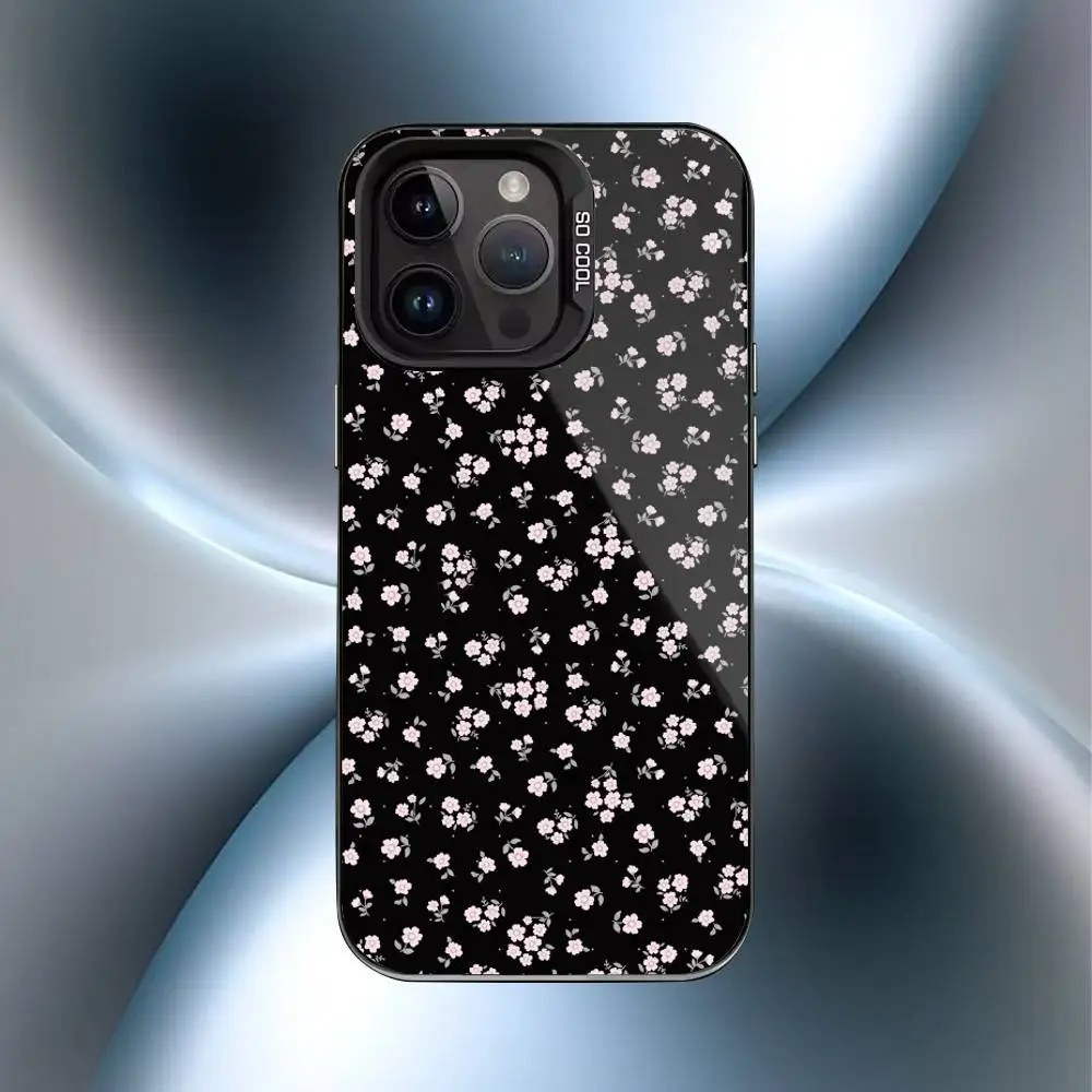 Petite coque de téléphone à imprimé floral F pour iPhone17,16,15,14,13,12,11 Plus,Pro Max, noir bonbon, mat, antichoc