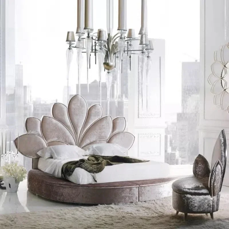 Large round bed, luxury pink princess bed
