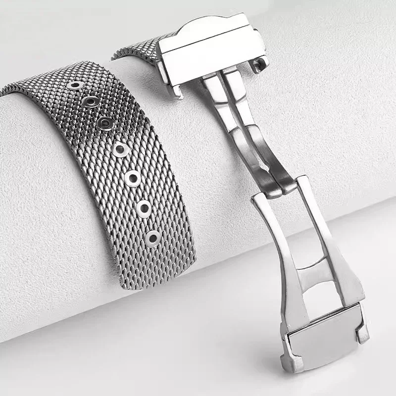 20 مللي متر حزام ساعة من الفولاذ المقاوم للصدأ ل Seiko لأوميغا ساماستر 007 الغوص المعصم الفرقة ميلانو شبكة حزام للطي مشبك سوار