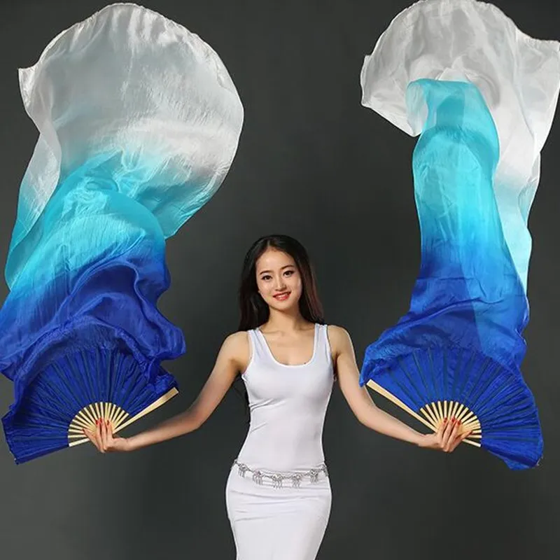 

Hand Made Belly Dance Dancing Silk Bamboo Long Fans Veils Art Worship 120cm 150cm 180cm Black White Gradient Flowy Professional