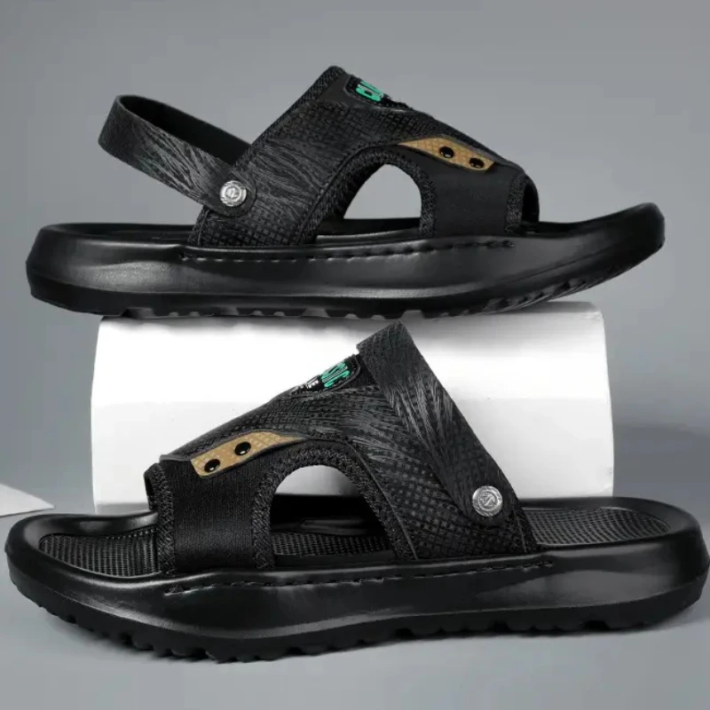 صنادل رجالية جديدة بلون واحد للصيف أحذية شاطئ مسطحة كبيرة الحجم قابلة للتنفس عالية الجودة كاجوال عصرية ومتعددة الاستخدامات #3