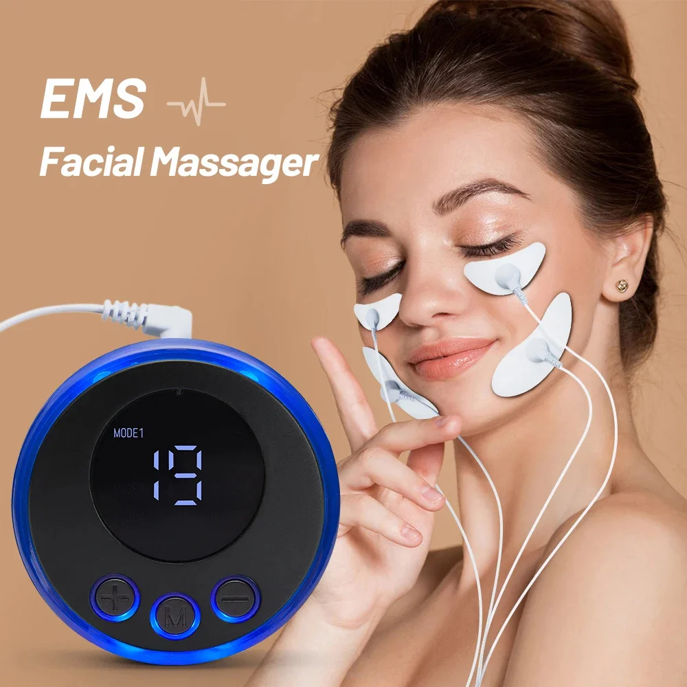 Professional EMS Microcurrent Facial Massager High-Frequency Therapy - Reusable Electrode Pads for Home Beauty