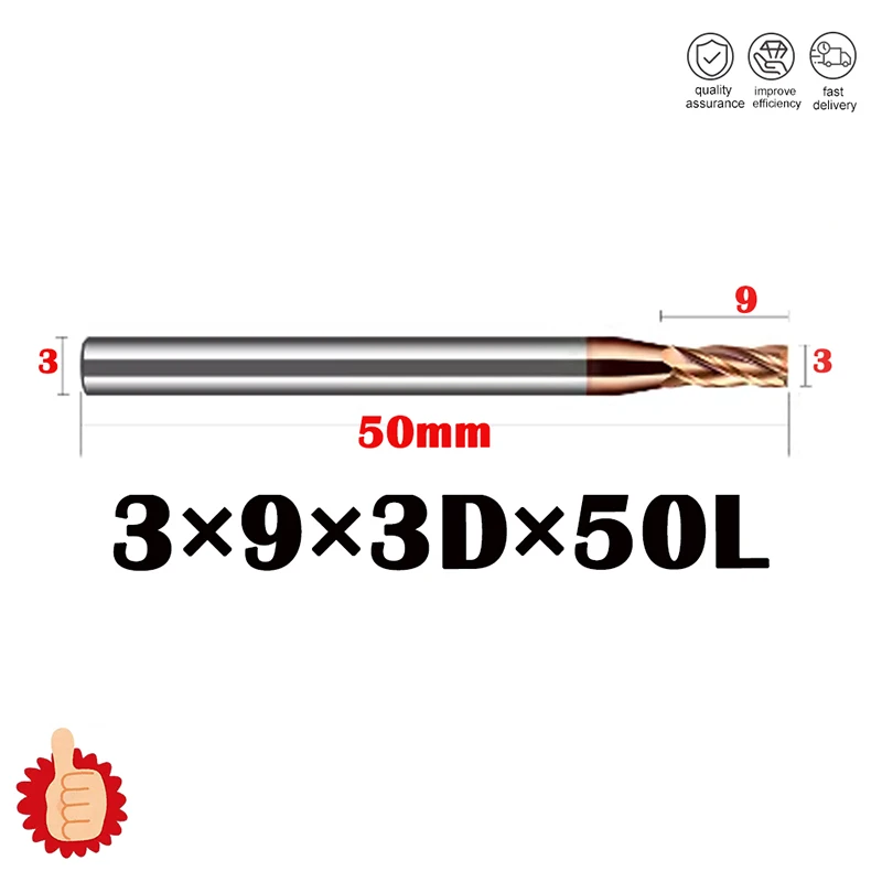 CNC End Mill Alloy Coating, Ferramenta de corte de aço de tungstênio, 4 Flauta Fresa, 3mm, 3mm, 3mm, 3mm, HRC60