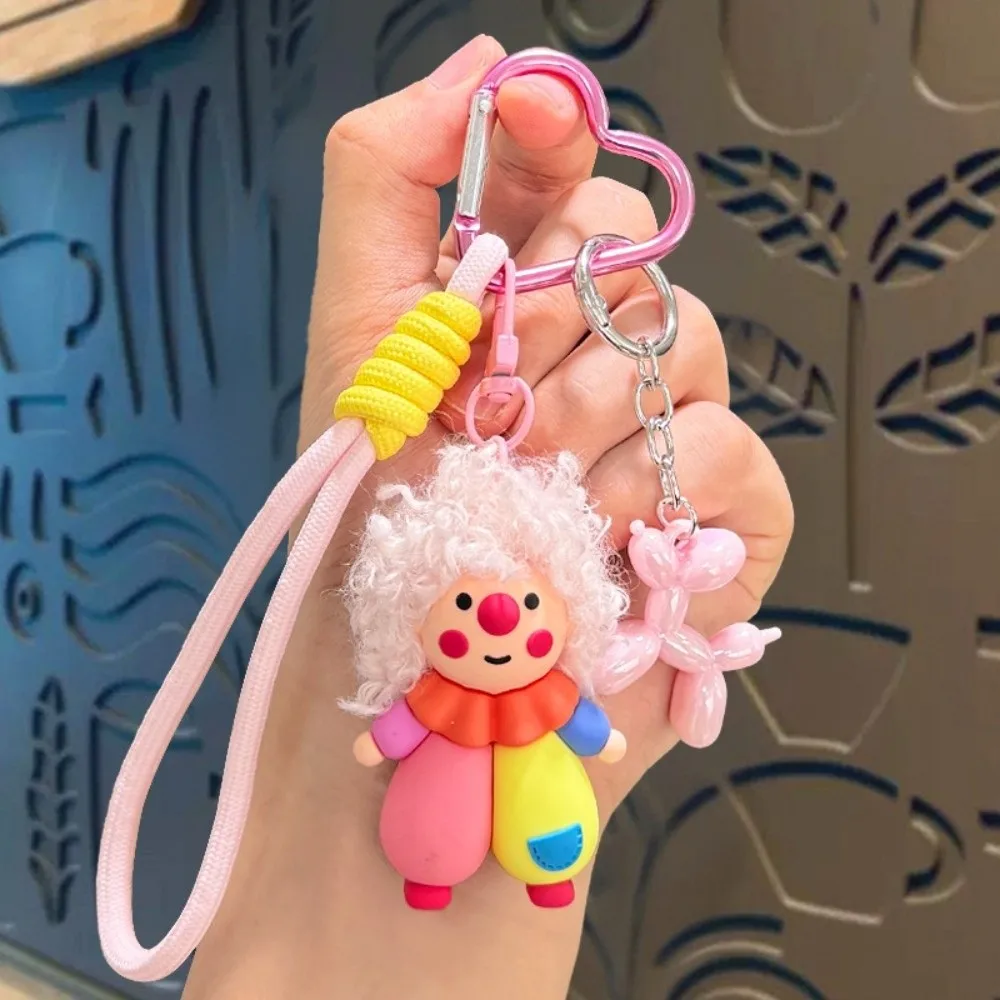 New Funny Curly-haired Clown Keychain Cartoon PVC Bag Charm Pendant Creative Cute Curly-haired Key Ring Girls Gifts
