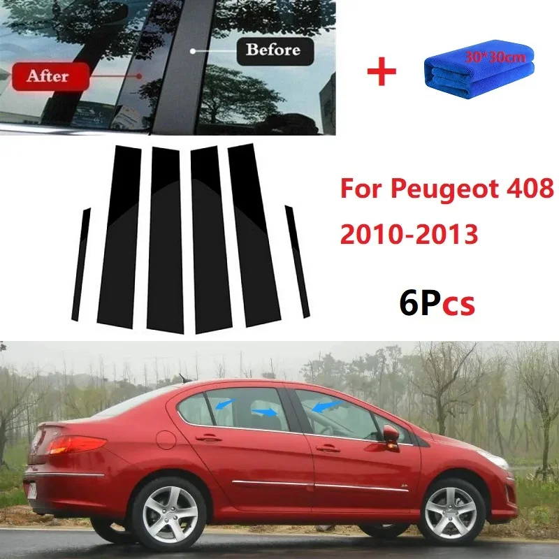 New Arrival 6PCS Polished Pillar Posts Fit For Peugeot 408 2010-2013 Window Trim Cover BC Column Sticker