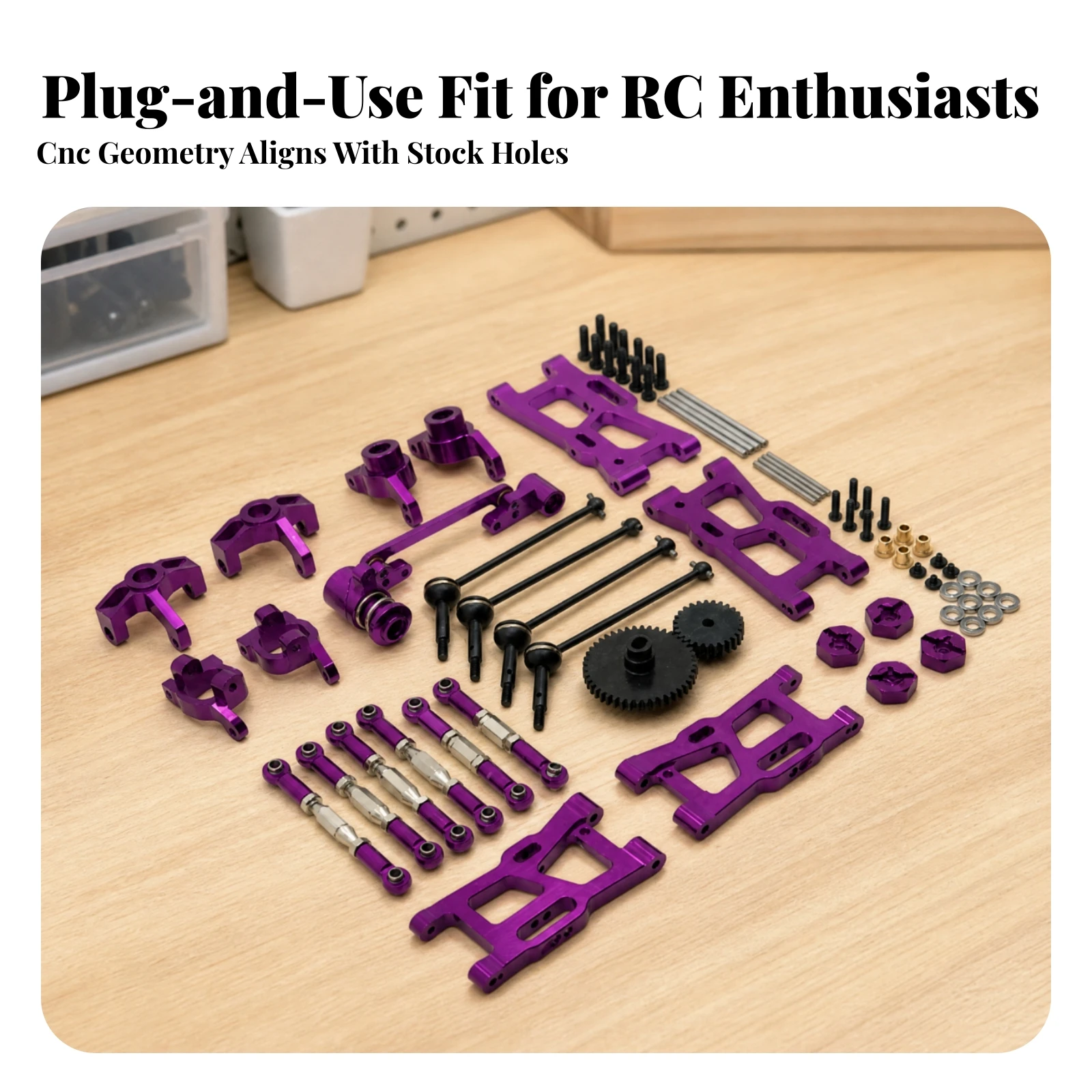 Machined Metal RC Car Modification Parts Set with Shock Absorber Arms and Axle Shafts for Tuning