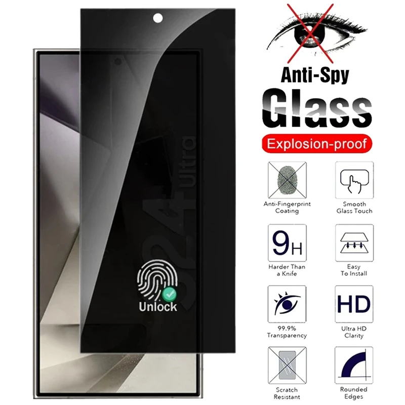 Privacy Tempered Glass For Samsung Galaxy S24 Ultra S24 Plus Anti Spy Screen Protector S24+ S23 Ultra Fingerprint Unlock Glass