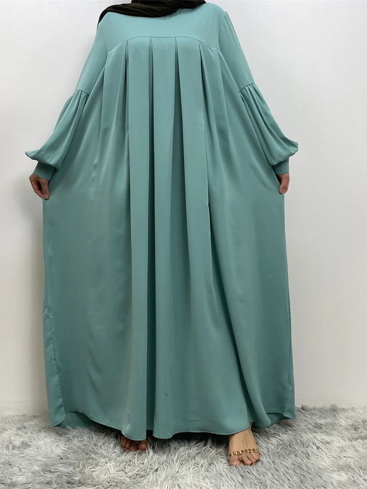 Eid Muslim Neck Abaya Dress for Women Loose Pocket Solid Pleated Long Dresses Arab Dubai Robe Femme Musulman Vestidos Party 2023