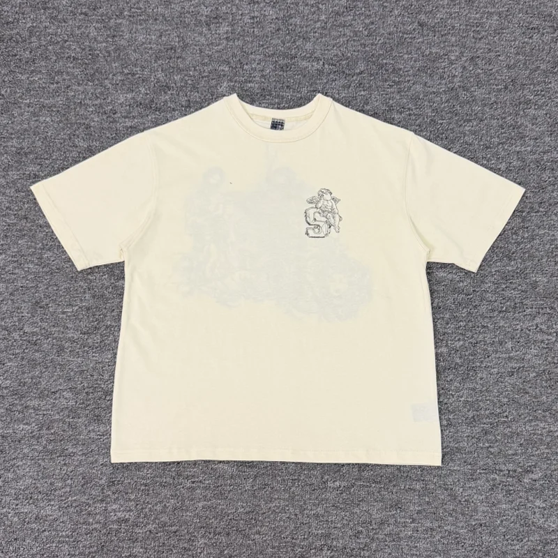 Fashion Trend Brand High Quality T-shirt Casual Loose Exhibition Hall Angel Embroidered Short Sleeve DERSCHUTZE T-shirt