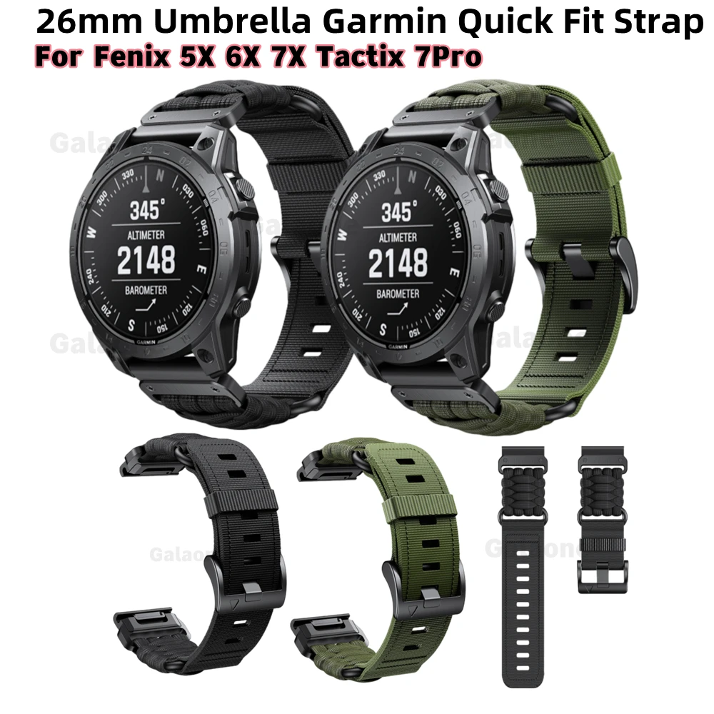 

26mm Quick Fit Umbrella Nylon Strap Belt For Garmin Fenix5X/5XPlus/6X/6XPro/7X Wristband Fashion Watch Band Instinct Bracelet