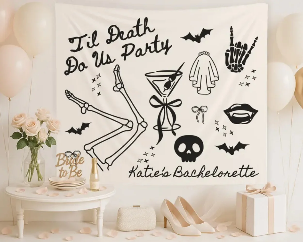 

Til Death Do Us Party, Bride or Die Bachelorette Party Decor, Halloween Bachelorette Wall Hanging, Witchy Bachelorette Tapestry