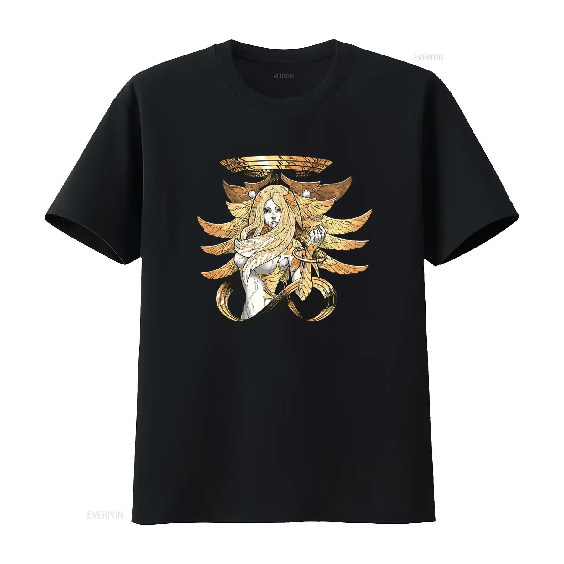 Gothic Dark Fantasy Golden Six Winged Seraph Angel Print Streetwear Casual T Shirt vintage Washed Unisex Stylish Slightly