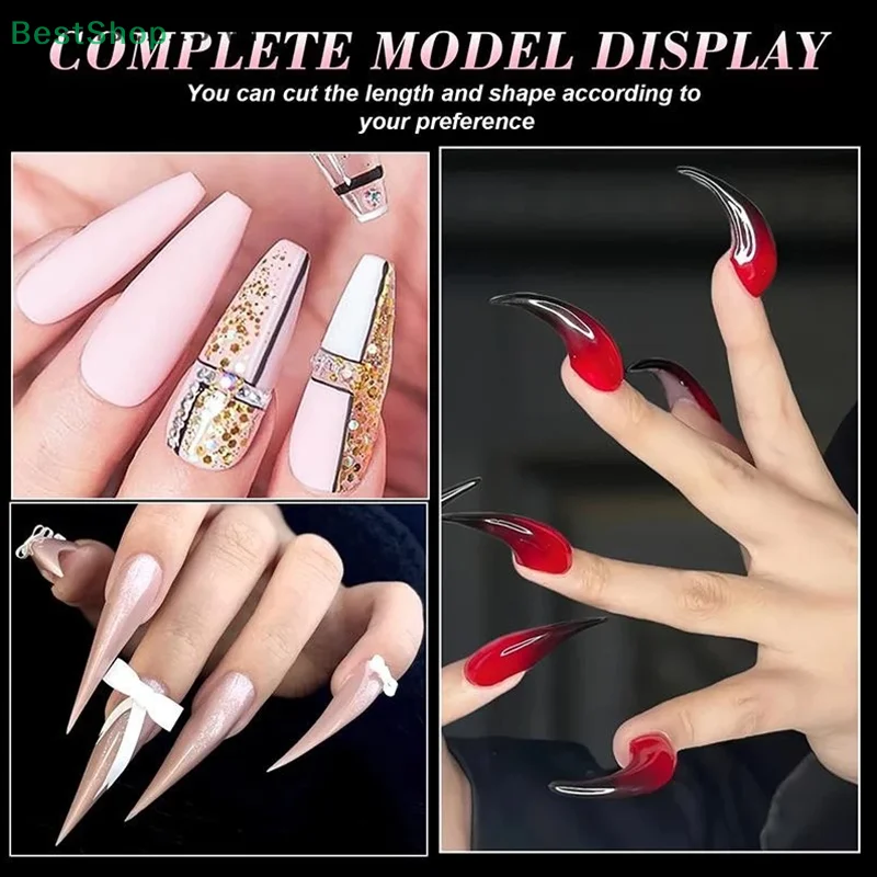 ♥ Extension d'ongles Stiletto court et incurvé, double forme, griffe de chat 3D, acrylique sculptural, moules à couverture complète, 70/140 pièces