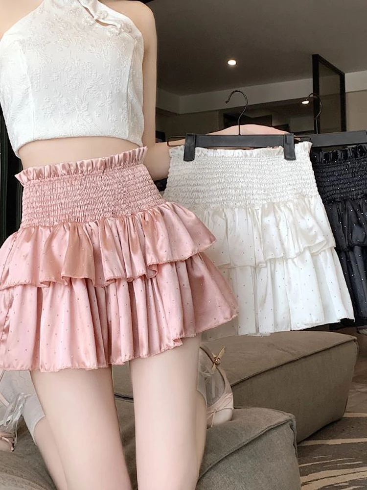 Streetwear Y2k Ruffles Pink Mini Skirts Women Sweet Kawaii High Waist A Line Skirt Summer Korean Fashion Black Ball Gown Skirts