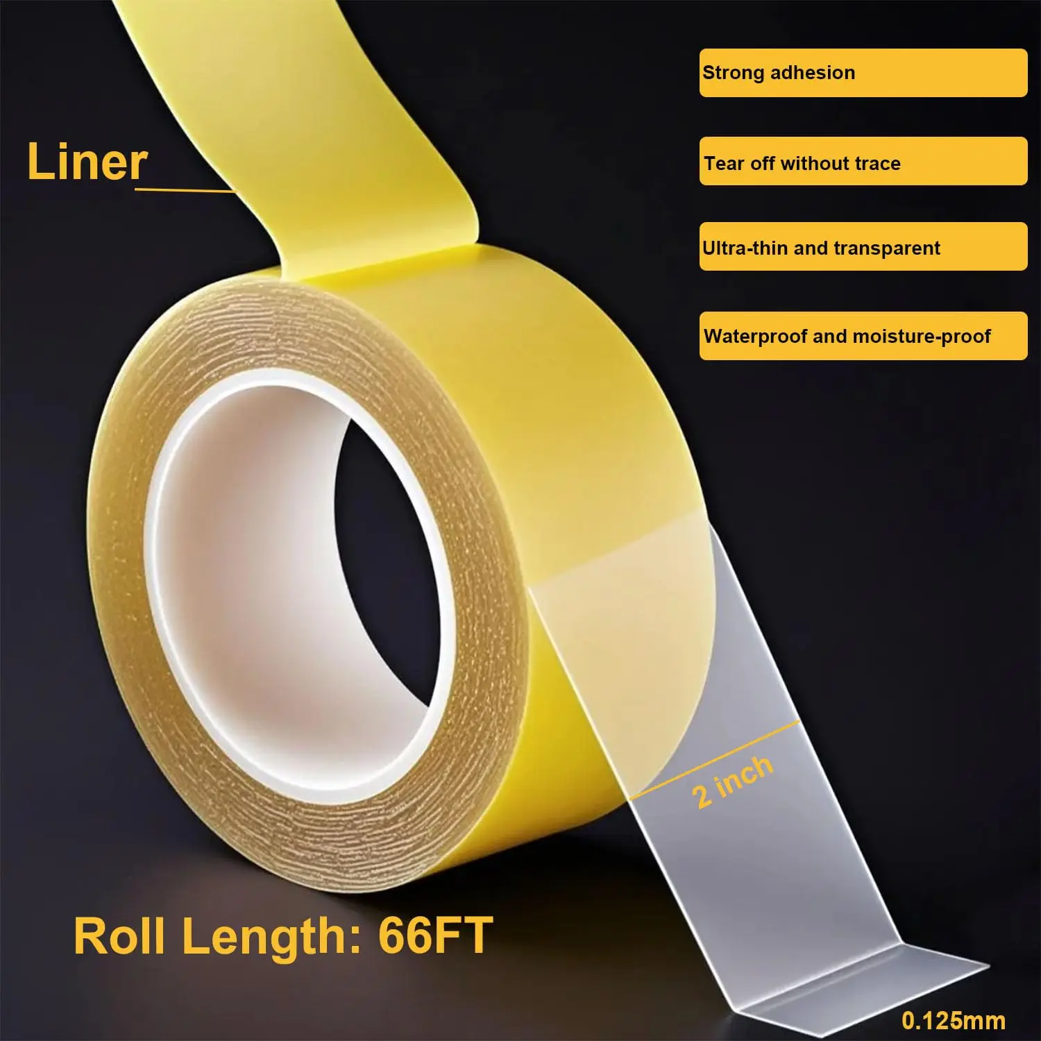 Ultra-Thin Heavy Duty Double Sided Tape for Walls, Woodworking, Crafts, Poster, Arts, Rug Fixed, Scrapbook, Curtains, No Residue