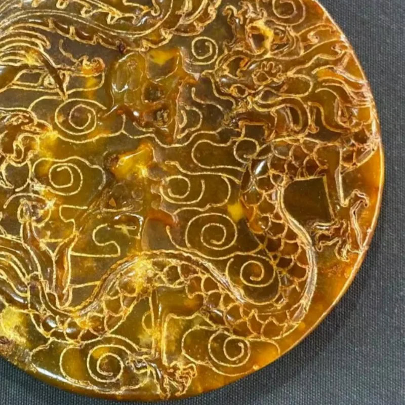 Antique Xiuyu Jade Carving Exquisite Dragon and Phoenix Relief Handle Piece Crafts Feng Shui Auspicious Ornament