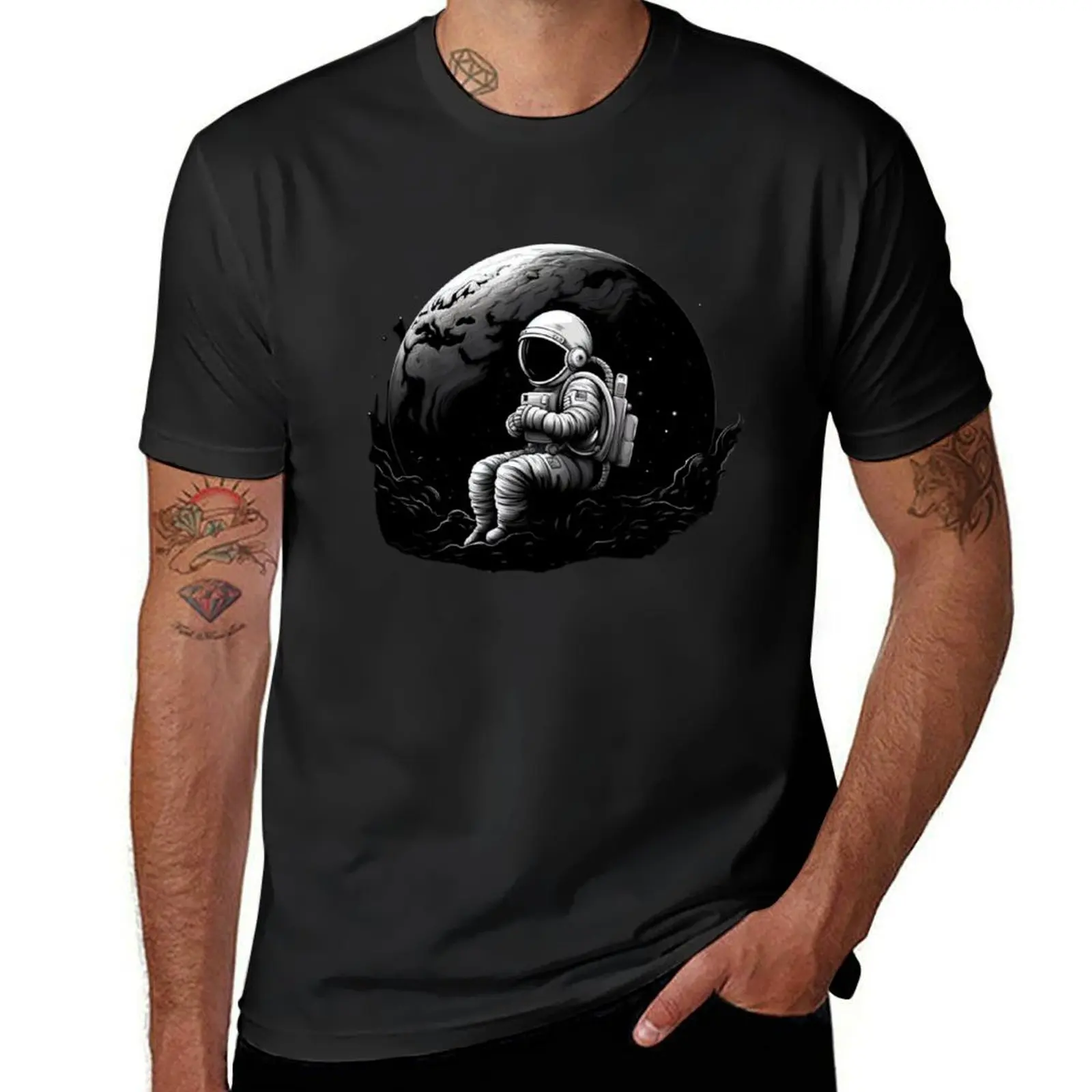 Cosmonaut and planet animation cartoon T-Shirt plus sizes Blouse mens t shirt graphic