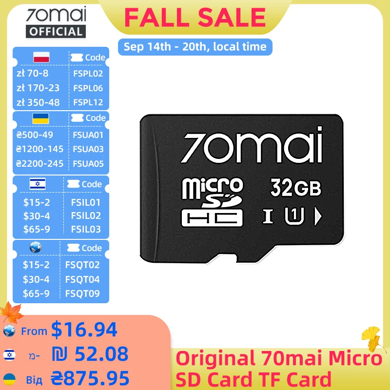 Original 70mai Micro SD Card TF Card UHS-3 Level for 70mai T800 X800 A810 A510 A800SE A800S A500S A200 70mai Memory Card
