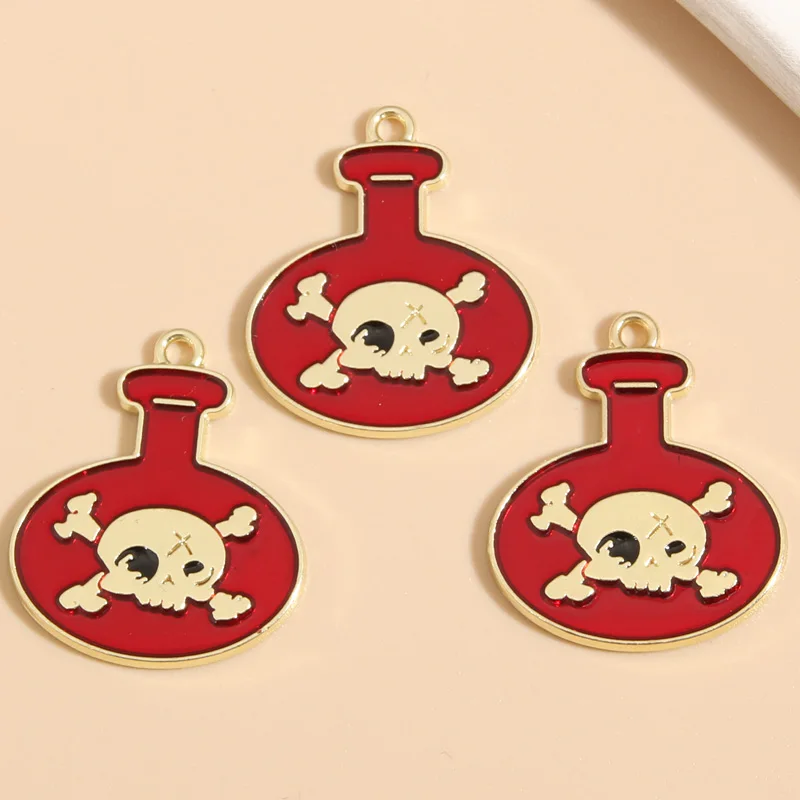 10pcs Gold Color 25x21mm Scary Skull Head Charms Halloween Enamel Pendant Fit DIY Earrings Jewelry Making Handcrafted Accessorie