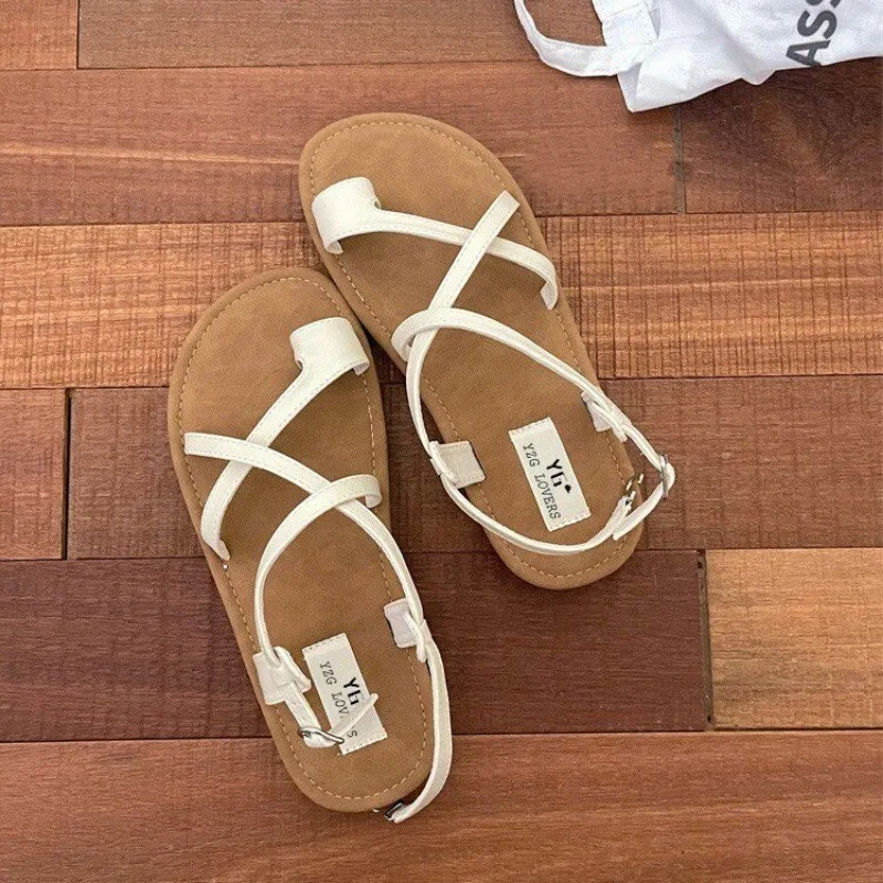 2024 New Flat Sandals Women\'s Summer Beach Fashion Sexy Flat Casual Cross Women\'s Shoes Sandals Roman Flip Flops Zapatos