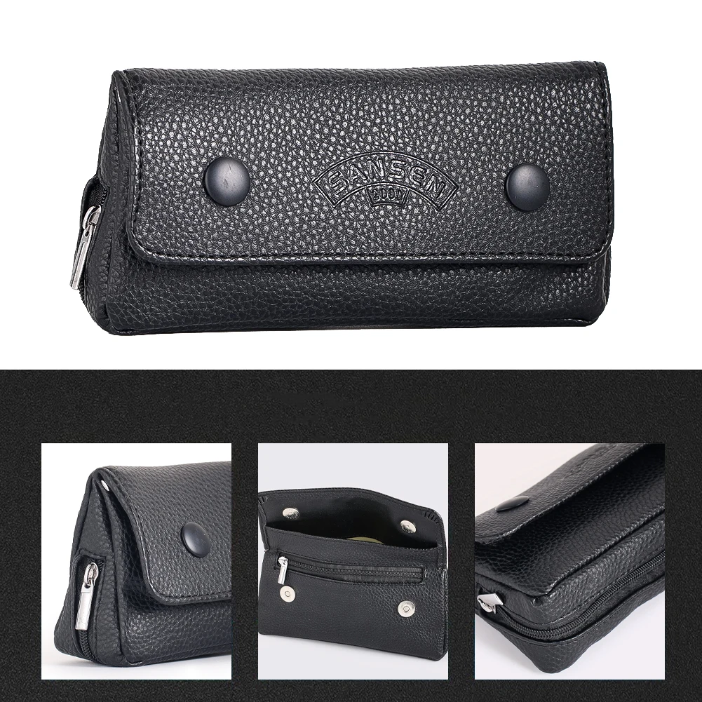 

Leather Pipe Pouch Snap Closure Tobacco Pipe Holder Organizer Travel Smoking Accessories Storage Bag Black Compact Design