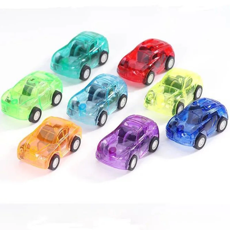 10Pcs Lot Mini Kids Pull Back Toy Cars Cartoon Plastic Transparent Inertial Vehicle Funny Car Model Children Birthday Gifts