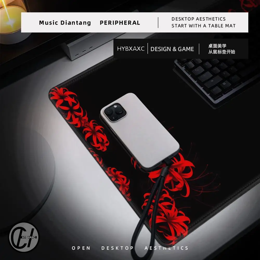Red Spider Lily Design Large Size No-slip Rubber Mouse pad Computer Gaming accessories Keyboard Desktop Decorate Mat for Offices