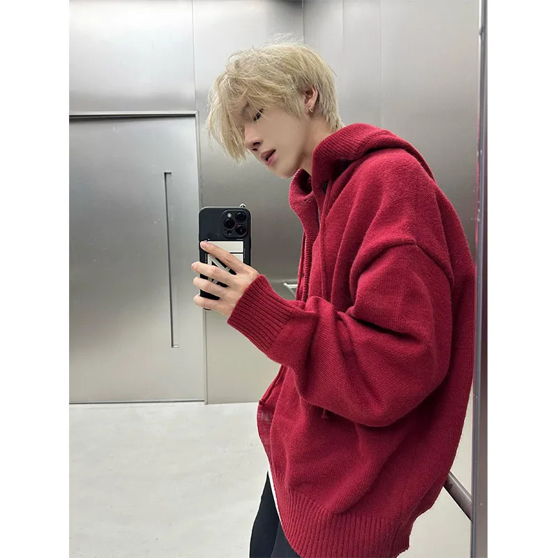 

American Retro Red Sweatirt Jaet Men's Spring Autumn Loose Fit Hoodie Knittedwear Cleanfit Lazy Sle Casual Knitwear