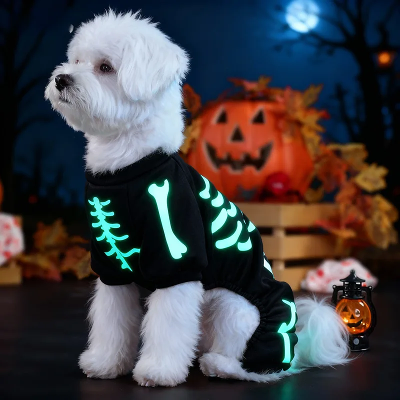 Halloween Full Body Skeleton Dog Jumpsuit Glow Print Tear-Resistant Polyester Form-Fitting Design for Trick-or-Treat Night Walk Halloween Cosplay Event Small Puppy Owners pet halloween costume dog costume cat halloween