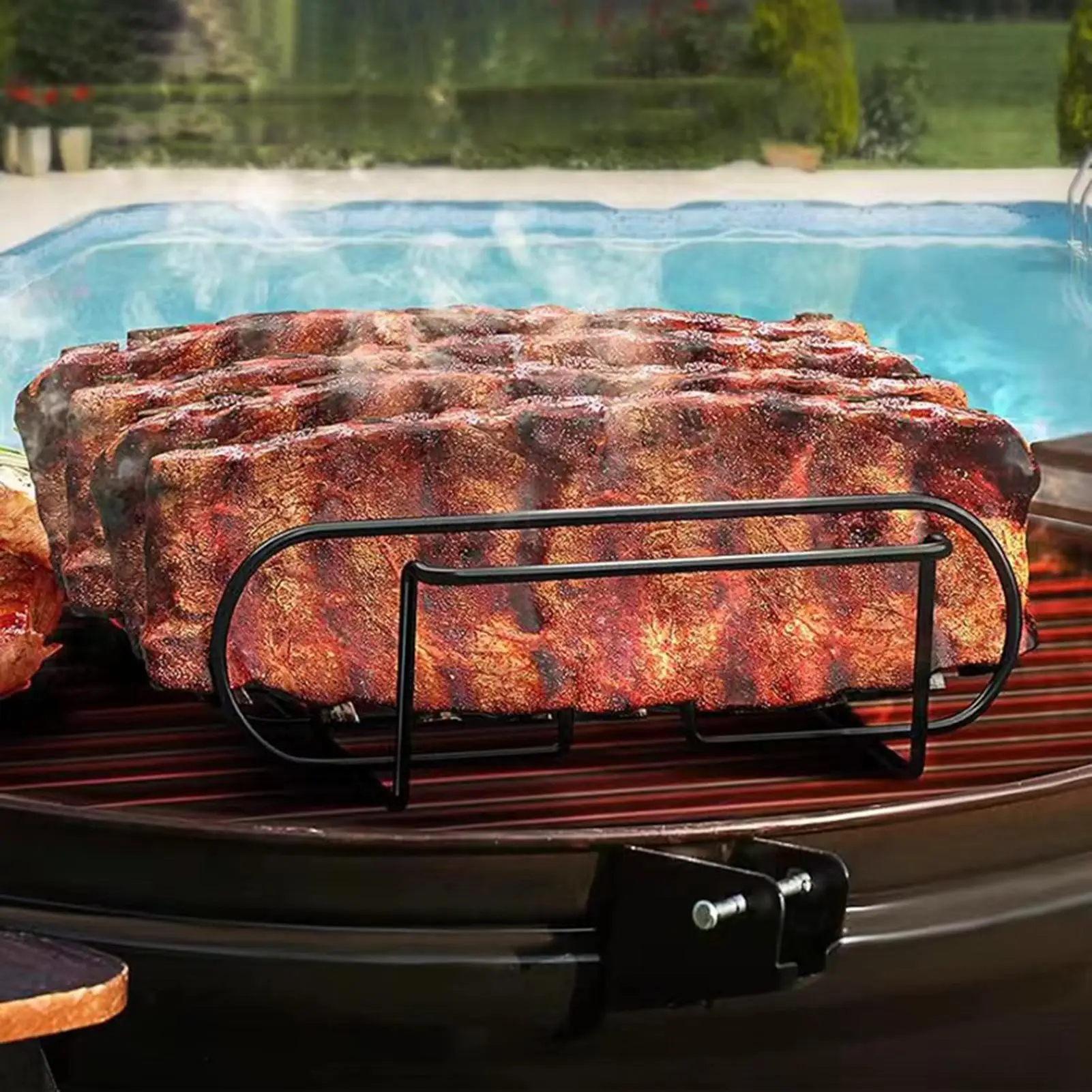 Soporte para costillas para parrilla, estantes para parrilla de acero al carbono, soporte para filete para barbacoa, asar, hornear, cocinar, descansar, cocina al aire libre, Camping