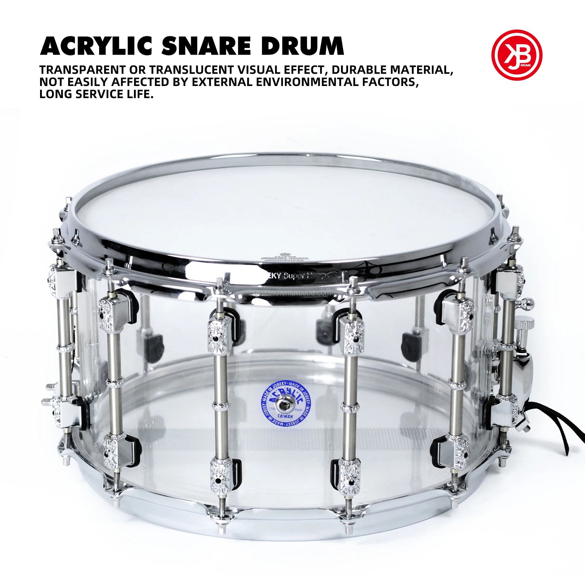 High quality transparent snare drum acrylic snare drum professional musical instrument suitable for drum sets