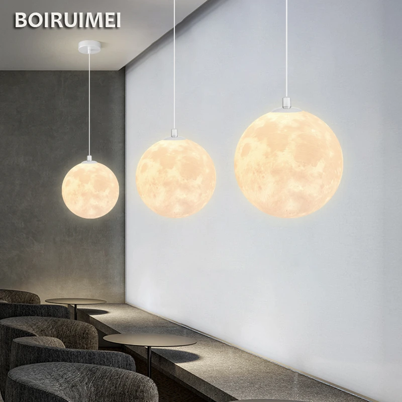 Nordic 3D Printed Moon Pendant Lamp Modern Mminimalist Children's Room Dining room Bedroom Balcony Home Hotel Planet Chandelier